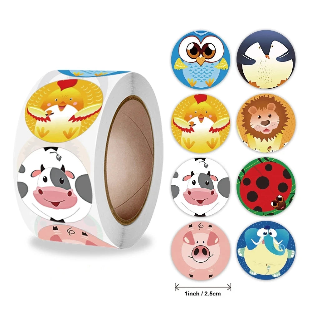 Stickers 500 Pcs/roll Teacher Rewards And Encourages Children Toys Cute Animal Stickers Sealing Stickers