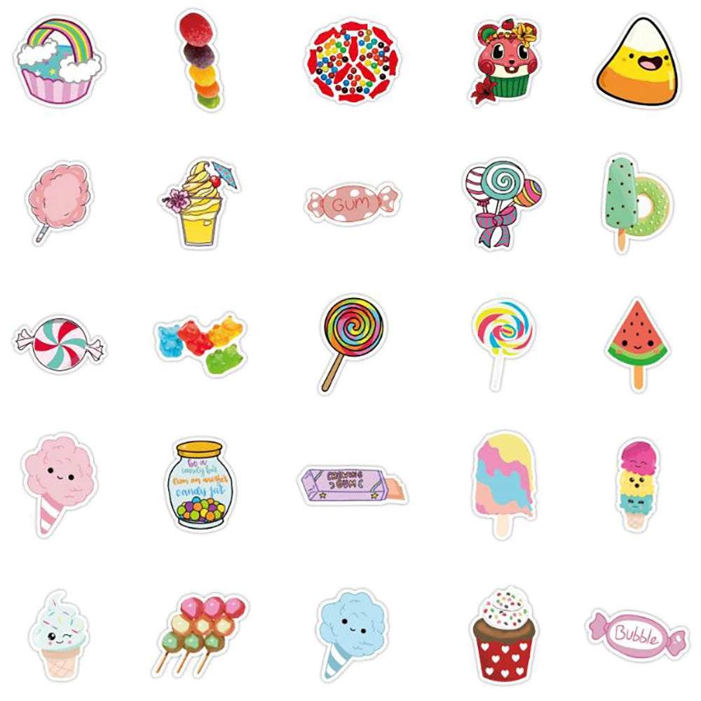 10/30/50PCS Food Colorful Candy and Sweets Sticker Pack