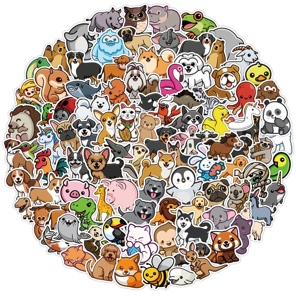 Cute Cartoon Animal Stickers for Kids - Motorcycle, Luggage, Guitar, Skateboard, Graffiti Decals (10/30/50/100PCS)