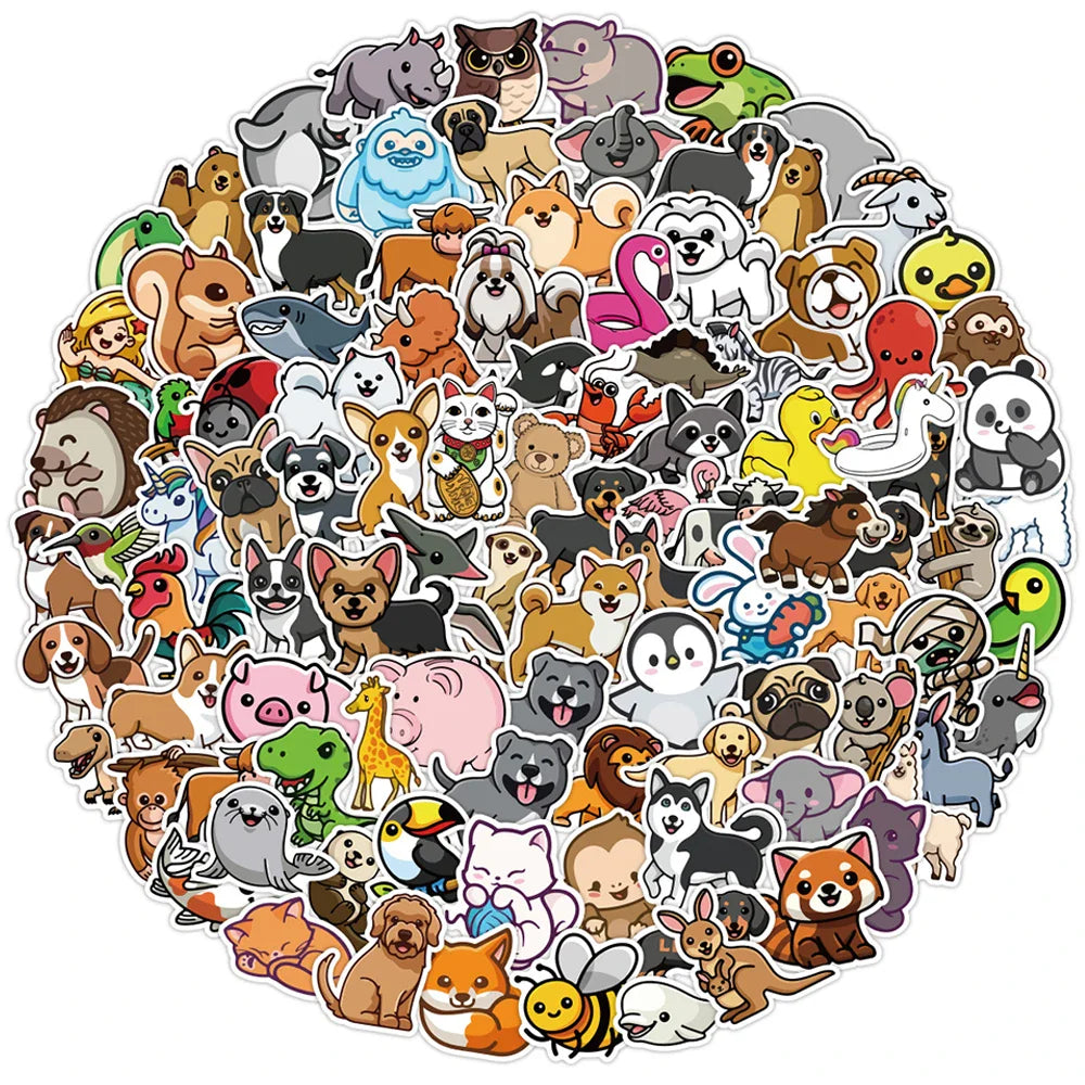 Cute Cartoon Animal Stickers for Kids - Motorcycle, Luggage, Guitar, Skateboard, Graffiti Decals (10/30/50/100PCS)