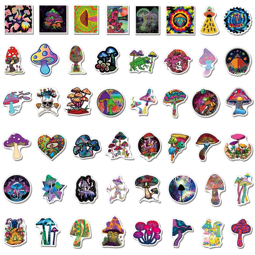 50/100PCS Psychedelic Mushroom Graffiti Stickers for Laptop Motorcycle Skateboard Art Fantasy Aesthetics Decals Waterproof Decor