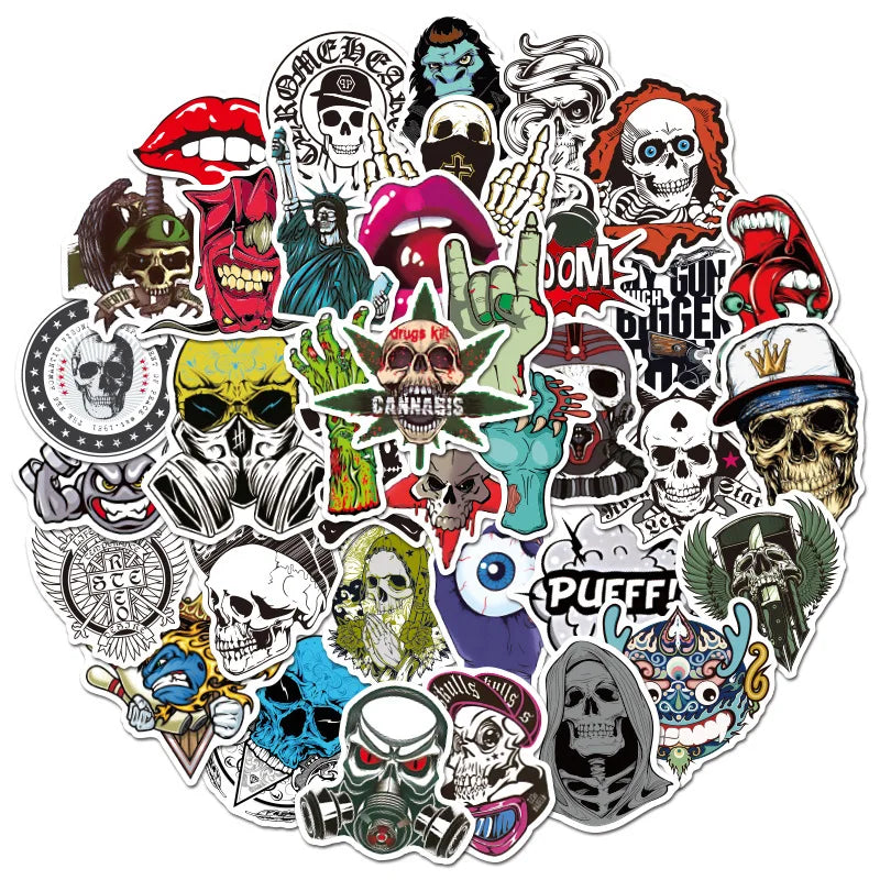 10/30/50PCS Terror Series Skull Graffiti Stickers Guitar Laptop Skateboard Luggage Phone Bike Waterproof Cool Stickers Kid Toy