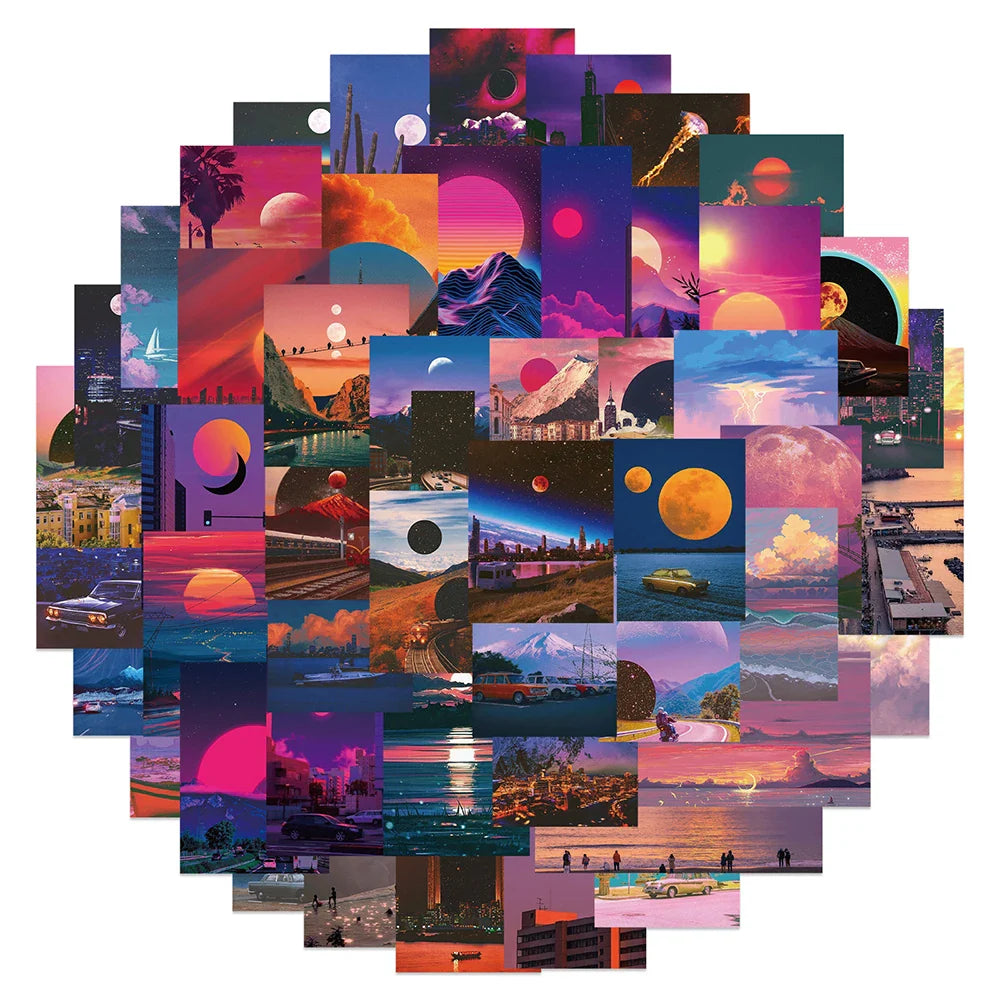 Sunset Aesthetic Stickers 10/30/50pcs Decorative Decals for Scrapbook, Phone, Laptop, Guitar, Car, Wall, Kids Toy