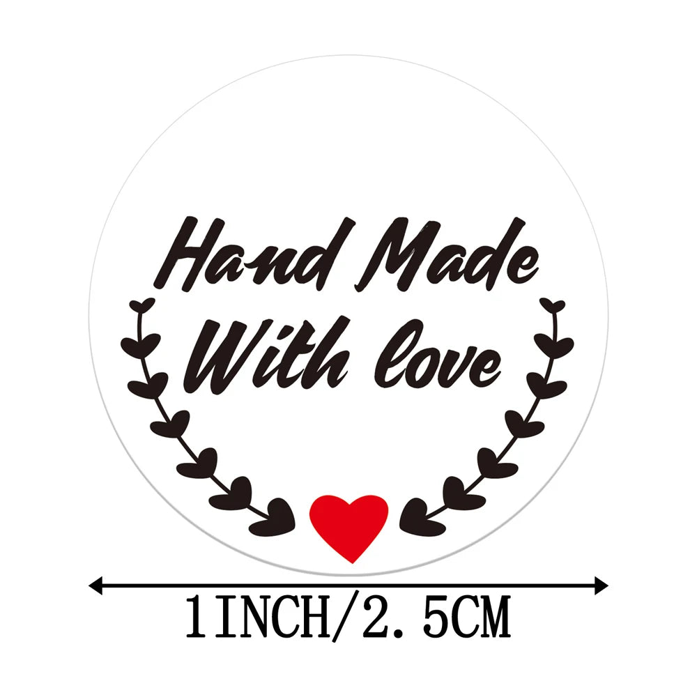 100-500Pcs "Handmade With Love" Kraft Paper Stickers Round Adhesive Labels Baking Wedding Decoration Party Decoration Sticker