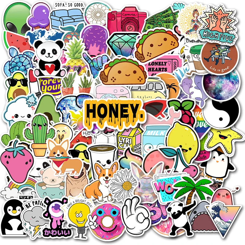 50/100 PCS Cartoon Simple VSCO Girls Kawaii Stickers For Chidren Toy Waterproof Sticker to DIY Laptop Bicycle Helmet Car Decals