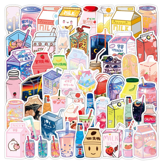 Kawaii Drink Cartoon Stickers Pack - Waterproof Decals for Phone, Laptop, Luggage, Kids