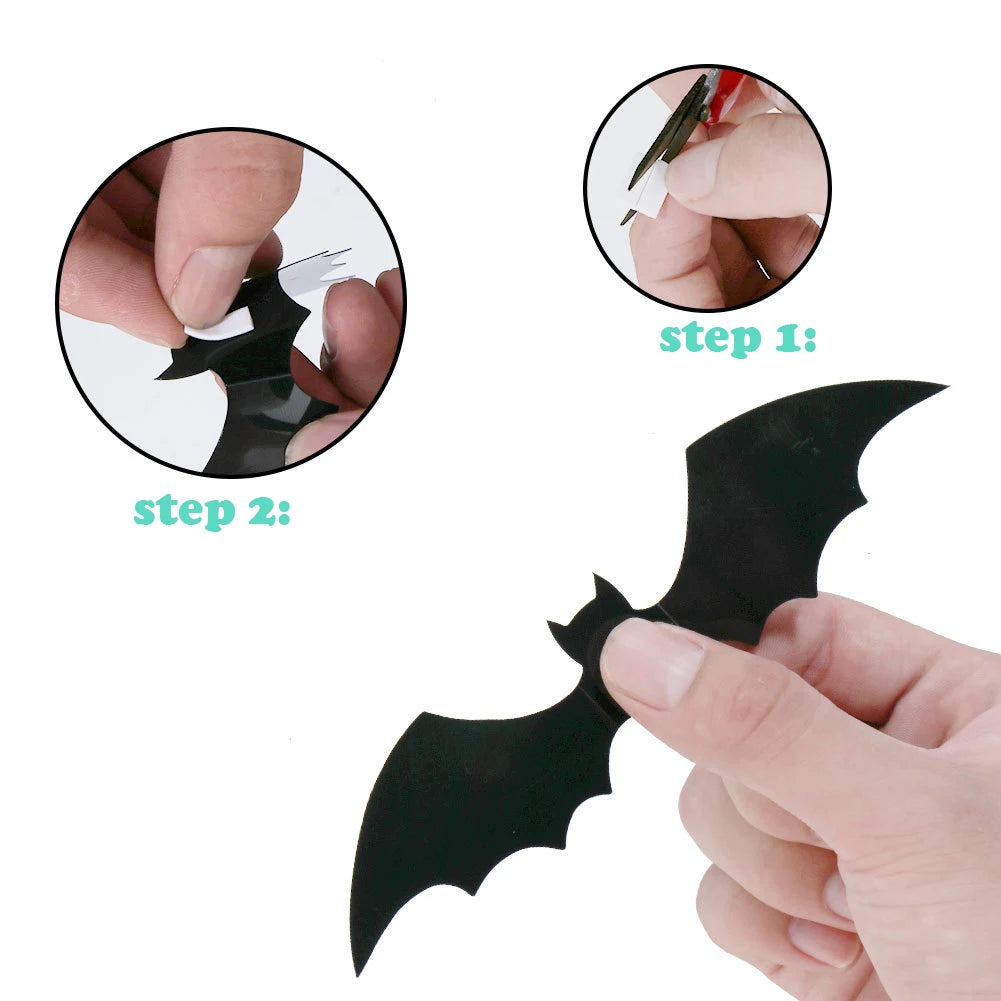 72/48/12Pcs 3D Wall Stickers Bat Stickers Halloween Decoration Vinyl Sticker Bat Sticker for Home Halloween Party Decorations