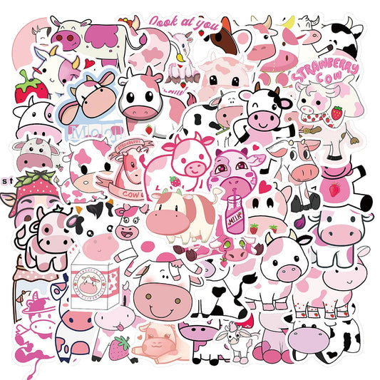 Strawberry Cow Cartoon Stickers Pack for Laptop, Guitar, Phone, Bike, Car, Kids