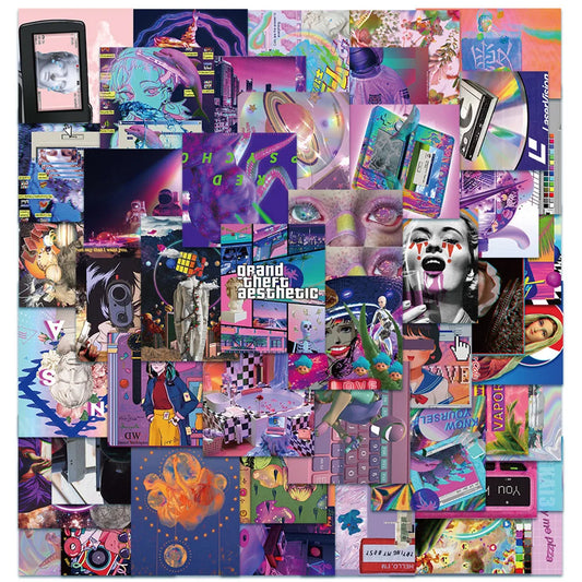 Vaporwave Purple Graffiti Stickers Pack - Aesthetic Waterproof Decals for Skateboard, Laptop, Phone, Bike