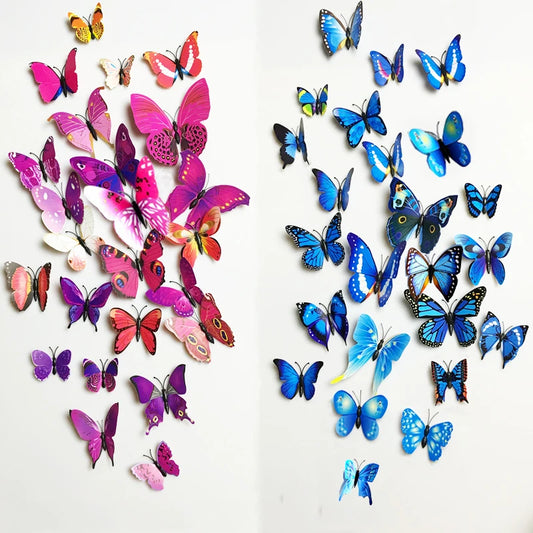 3D Butterfly Wall Stickers - 12 Pcs Magnet Decals for Home & Wedding Decor