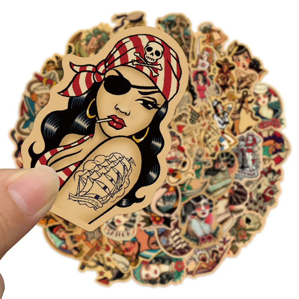 10/30/50/100pcs Retro Old School Tattoo Style Stickers  Skateboard Car Phone Bike Laptop Luggage Sexy Girl Waterproof Sticker