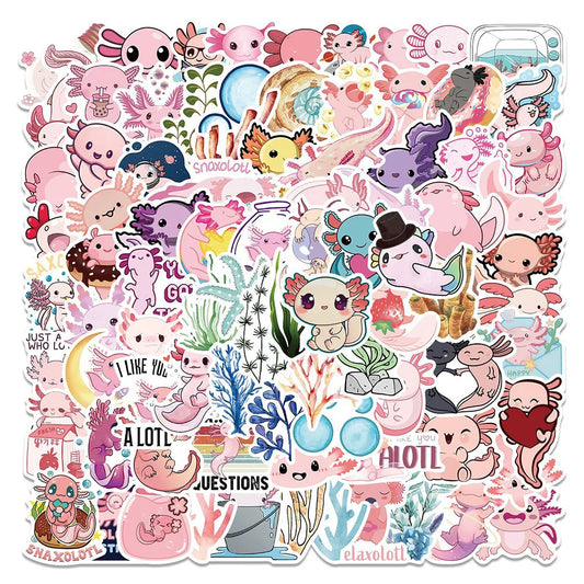 Axolotl Cartoon Stickers Pack - Water Bottle, Phone, Laptop, Scrapbook Decals