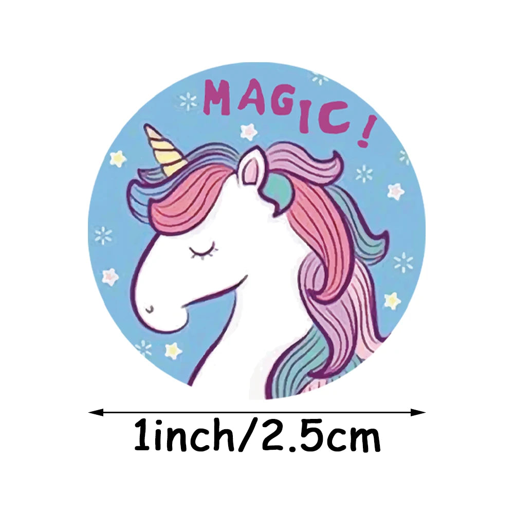 Reward Sticker For Kids Mermaid Unicorn Animal Cute Pattern 500pcs/roll 1 Inch 8 Designs School Teacher Supplies Child Sticker