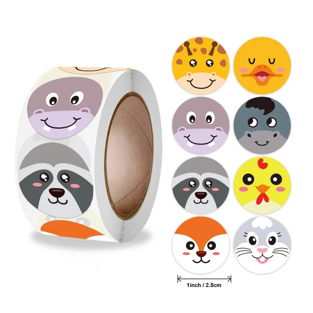 Stickers 500pcs/roll Children's Cute Animal Stickers Teacher Reward Encourage Students Thank You Stickers