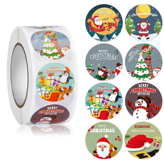 500pcs Merry Christmas Stickers Roll Round Holiday Label Stickers Christmas Envelope Stickers for Cards, Presents, Bag,Gift Box