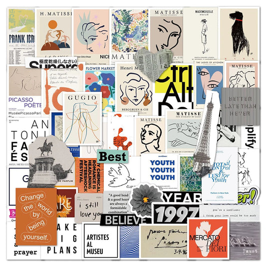 French Art Pop Cartoon Stickers: Aesthetic Laptop Phone Guitar Wall Bike Waterproof Decals Toy