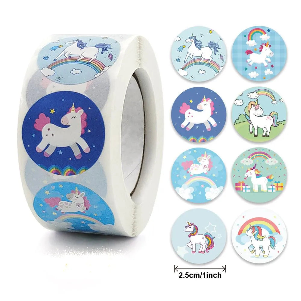 Reward Sticker For Kids Mermaid Unicorn Animal Cute Pattern 500pcs/roll 1 Inch 8 Designs School Teacher Supplies Child Sticker