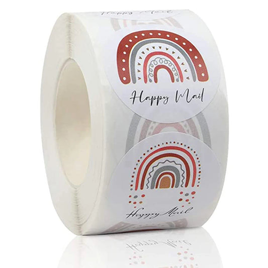 500pcs/roll Happy Mail Stickers , Cute Rainbow Thank You Sticker Labels for Small Business,Envelope Bag Packaging Seals Shipping