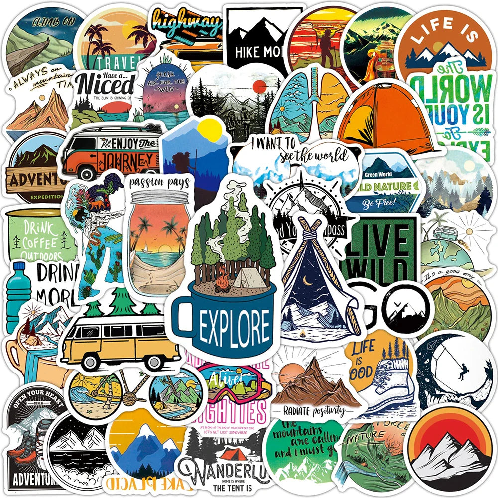 Outdoor Mountain Climbing Stickers - Waterproof Decals for Laptop, Guitar, Luggage, Kids - 10/50/100PCS