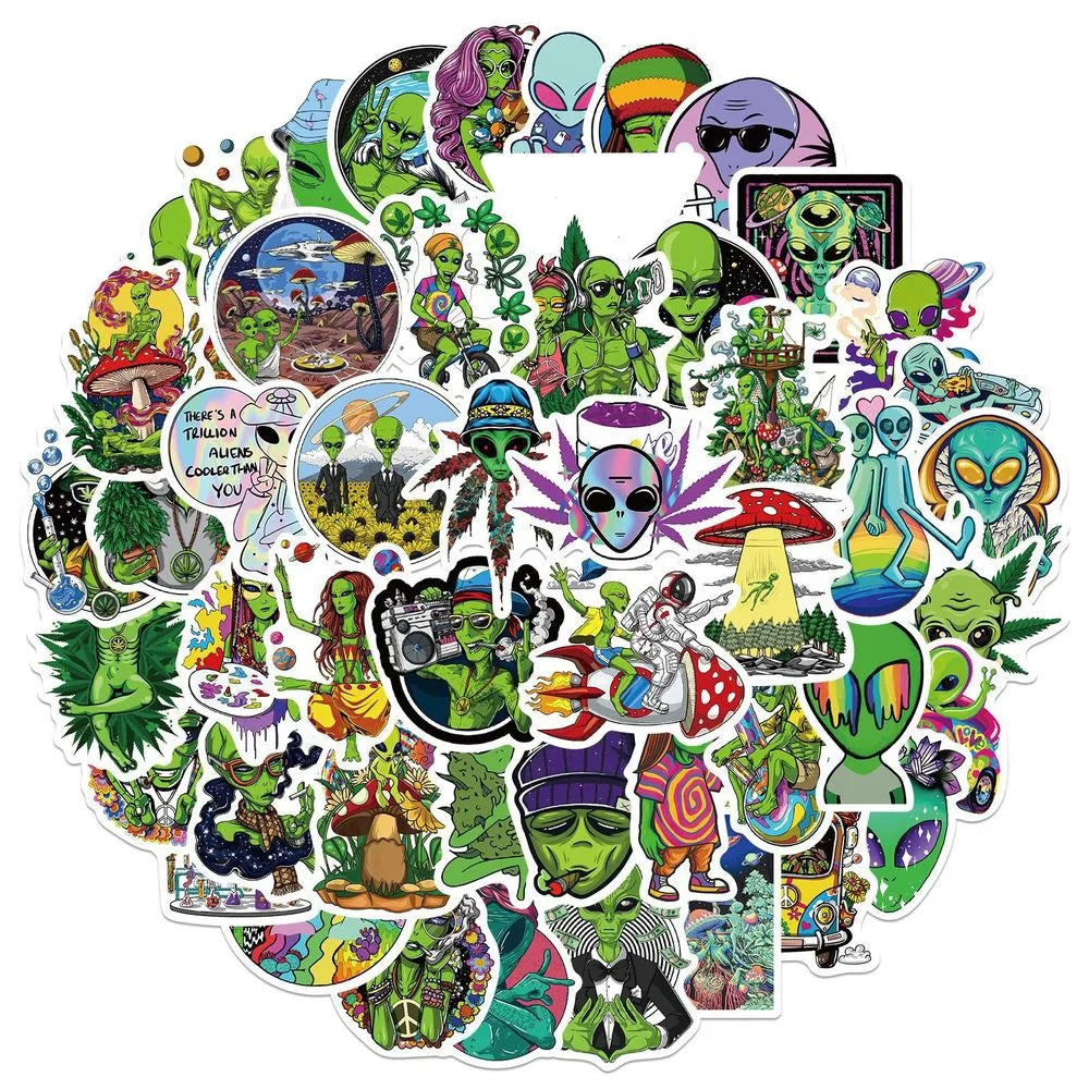 10/50PCS Weed Alien Sticker Psychedelic Funny Characters Leaves Graffiti Stickers Bike Travel Luggage Guitar Laptop Cool Sticker