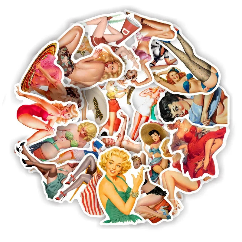 10/30/50pcs Retro Sexy  Pin Up Girl Stickers DIY Skateboard Car Bike Phone Notebook Laptop Luggage Waterproof Kids Sticker Toy