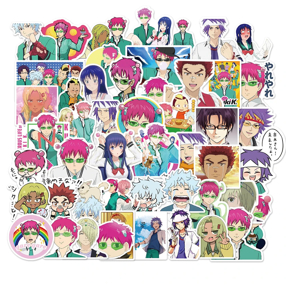 50Pcs Anime The Disastrous Life of Saiki K 2 Stickers Decals Saiki Kusuo Sticker For Laptop Skateboard Motorcycle Kids Toys