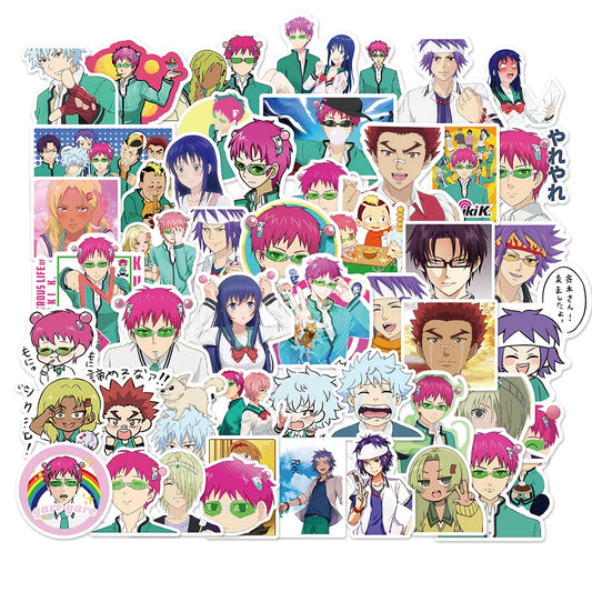 50Pcs Anime The Disastrous Life of Saiki K 2 Stickers Decals Saiki Kusuo Sticker For Laptop Skateboard Motorcycle Kids Toys