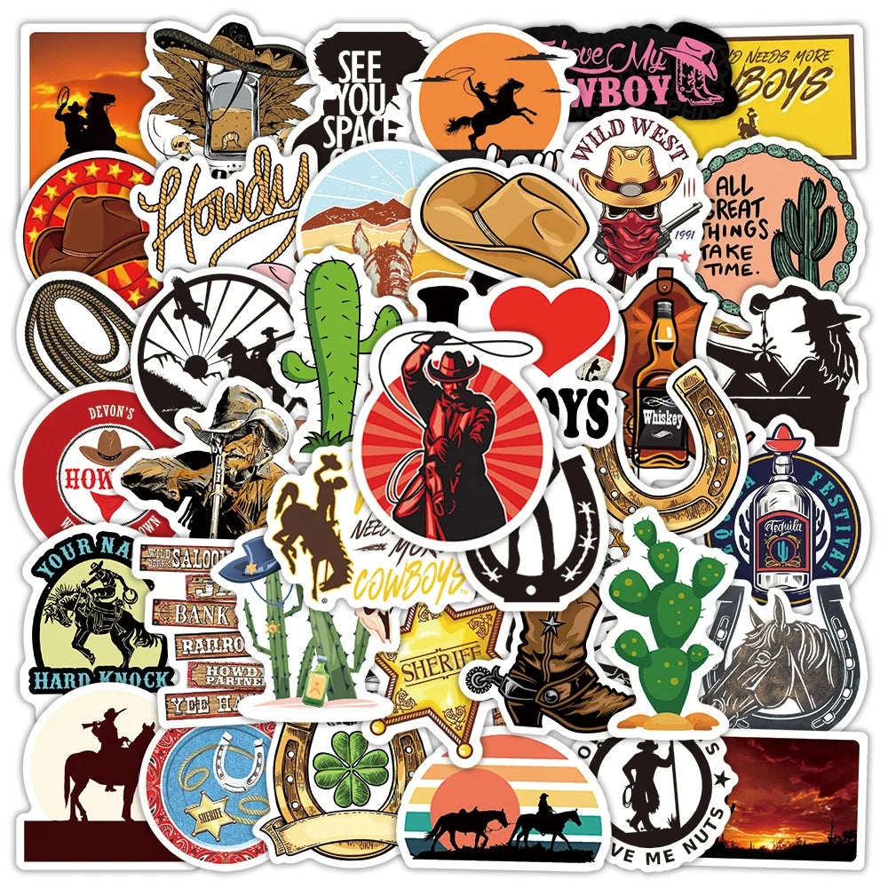 Cool Cowboy Graffiti Stickers Decals for Laptop, Skateboard, Guitar, Motorcycle, Phone, Luggage - Waterproof Kid Toy (10/30/50PCS)