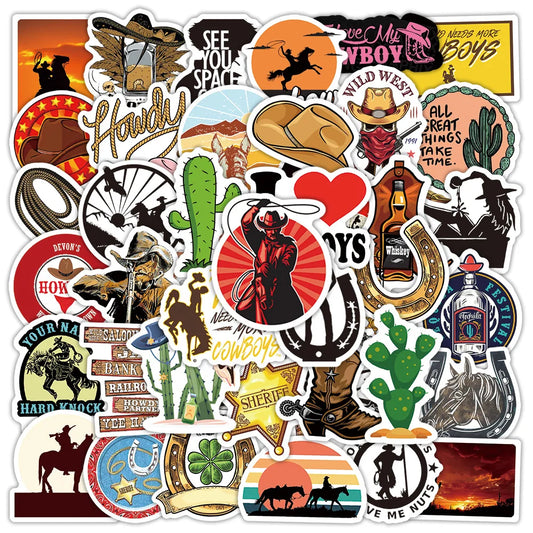 Cool Cowboy Graffiti Stickers Decals for Laptop, Skateboard, Guitar, Motorcycle, Phone, Luggage - Waterproof Kid Toy (10/30/50PCS)