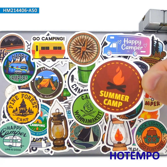 50Pieces Camper Stickers Go Camping Explore Wild Hike Outdoor Travel for Phone Scrapbook Luggage Bike Skateboard Laptop Sticker