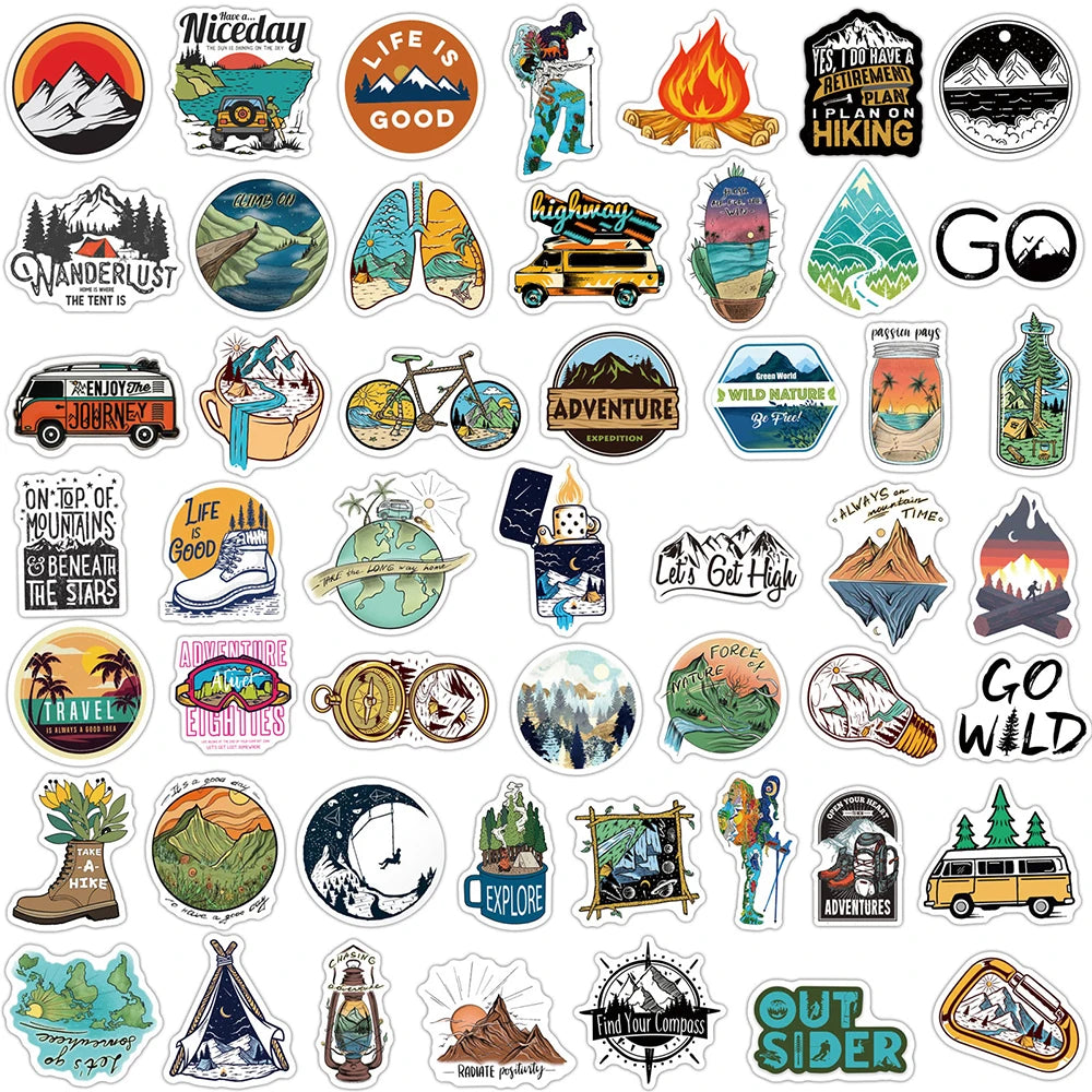 10/50/100PCS Camping Landscape Stickers Outdoor Adventure Climbing Travel Waterproof Sticker to DIY Suitcase Laptop Bicycle Toys