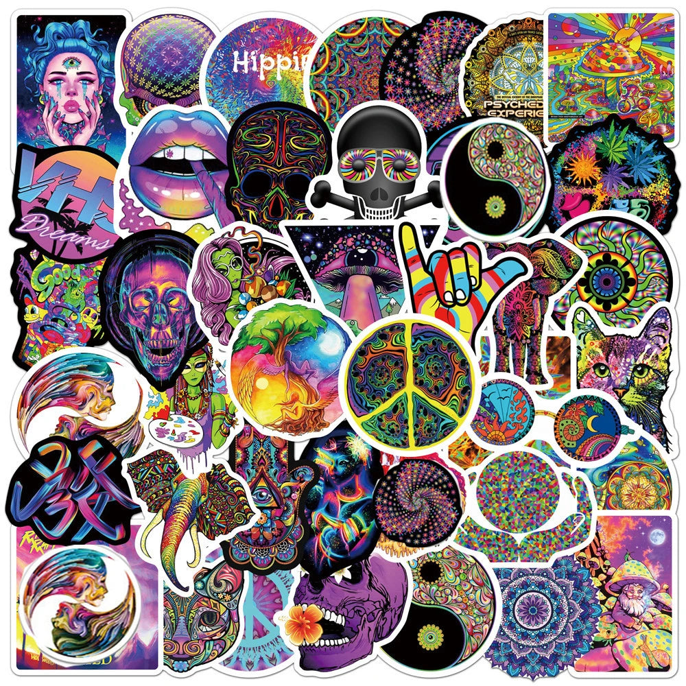 10/30/50PCS Psychedelic Cool Laser Style Fashion Street Art Graffiti Stickers Aesthetic Skateboard Laptop Sticker Decal Kid Toy