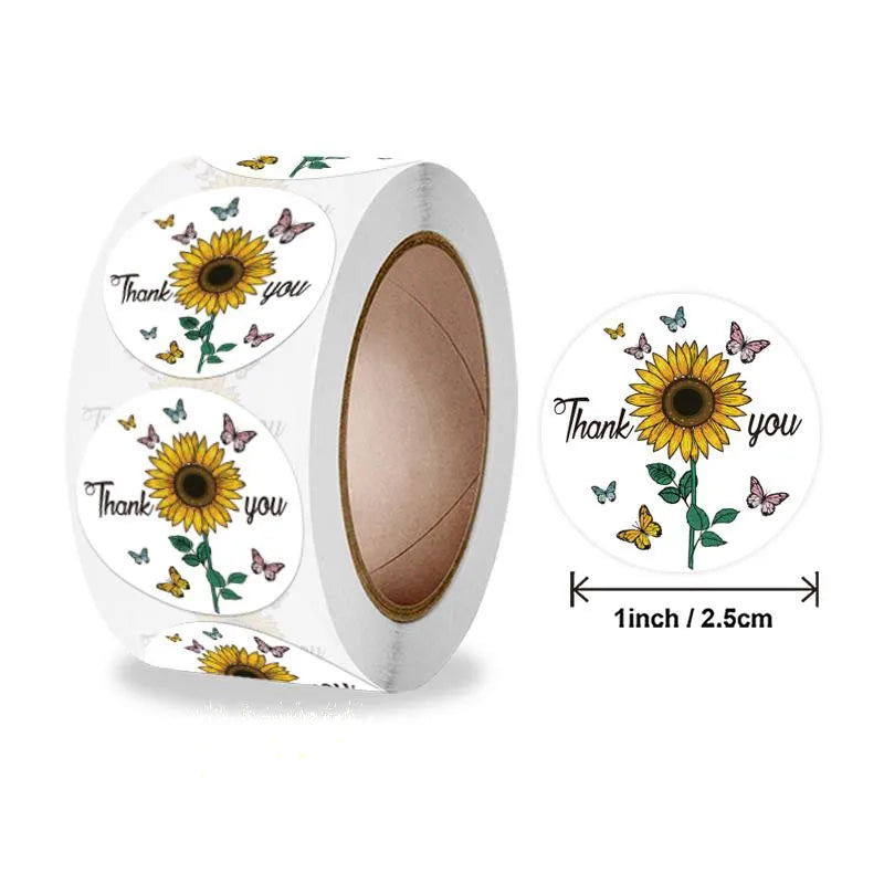 Round Sunflowe Stickers 500pcs Paper Adhesive Labels For Festival, Baby Shower Party Decorative Envelope Seal Gift Wrap