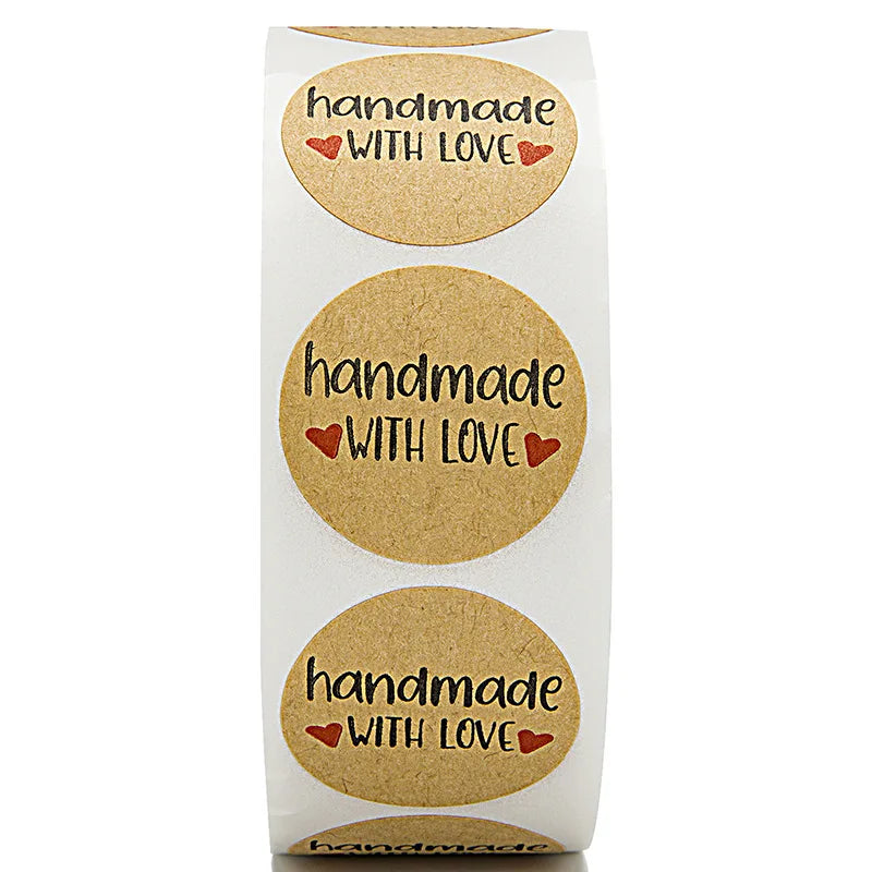 100-500pcs Kraft Paper Sticker Handmade With Love Round Adhesive Labels Baking Wedding Decoration Party Decoration Stickers