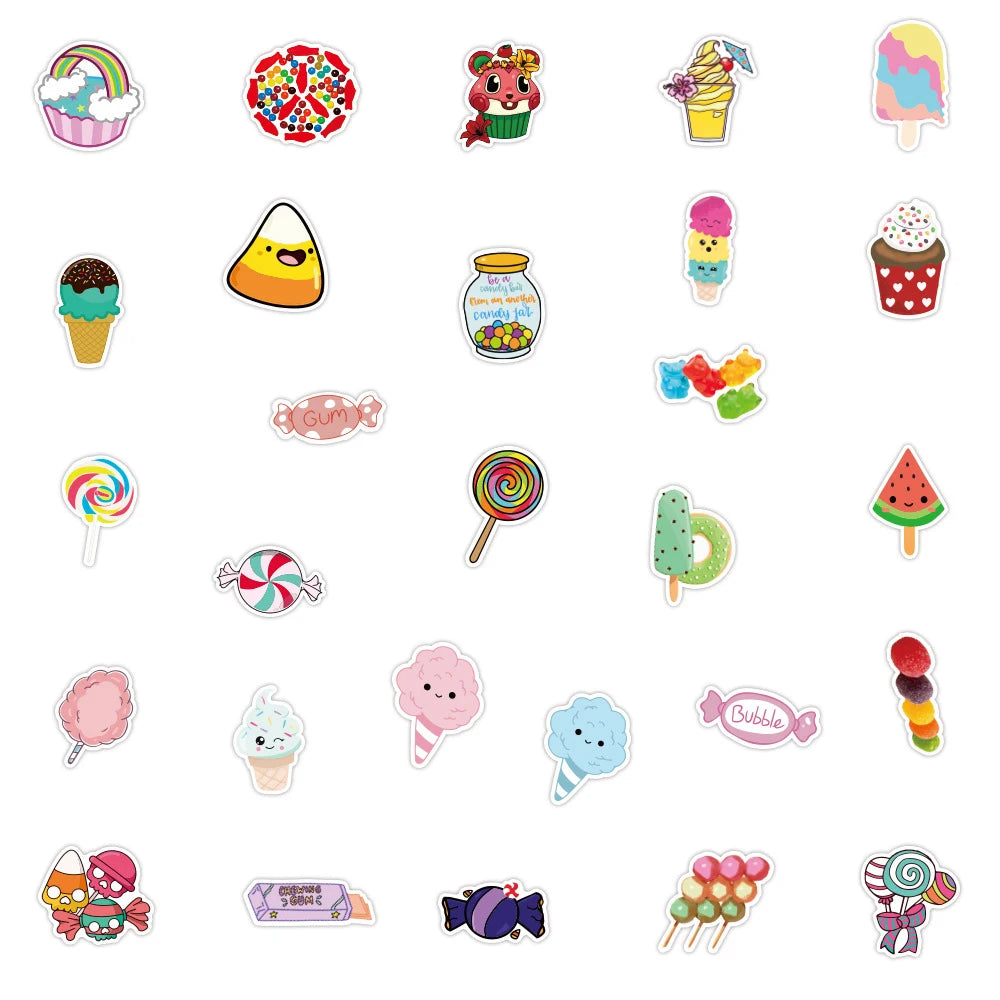 10/30/50PCS Food Colorful Candy and Sweets Sticker Pack