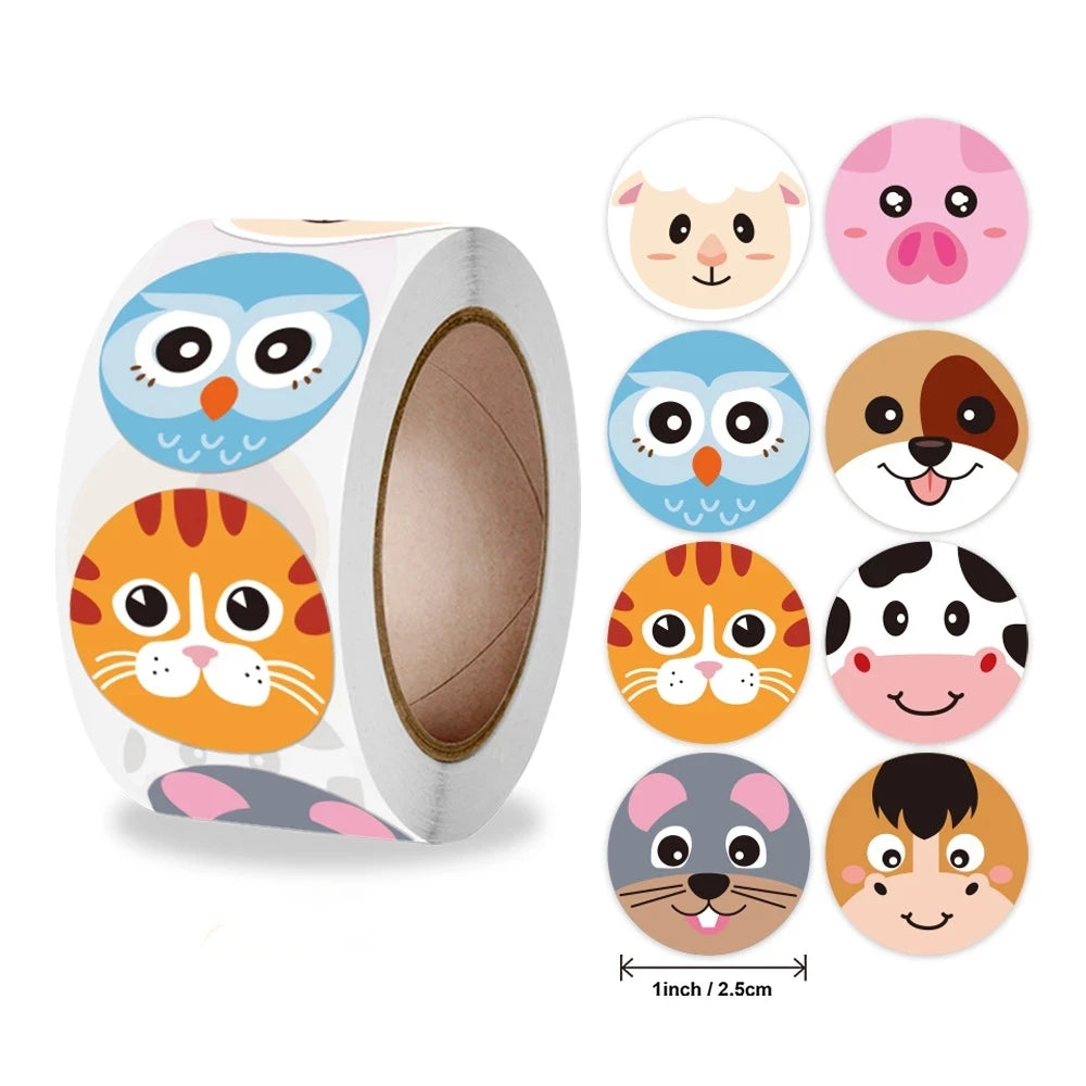 Stickers 500pcs/roll Children's Cute Animal Stickers Teacher Reward Encourage Students Thank You Stickers