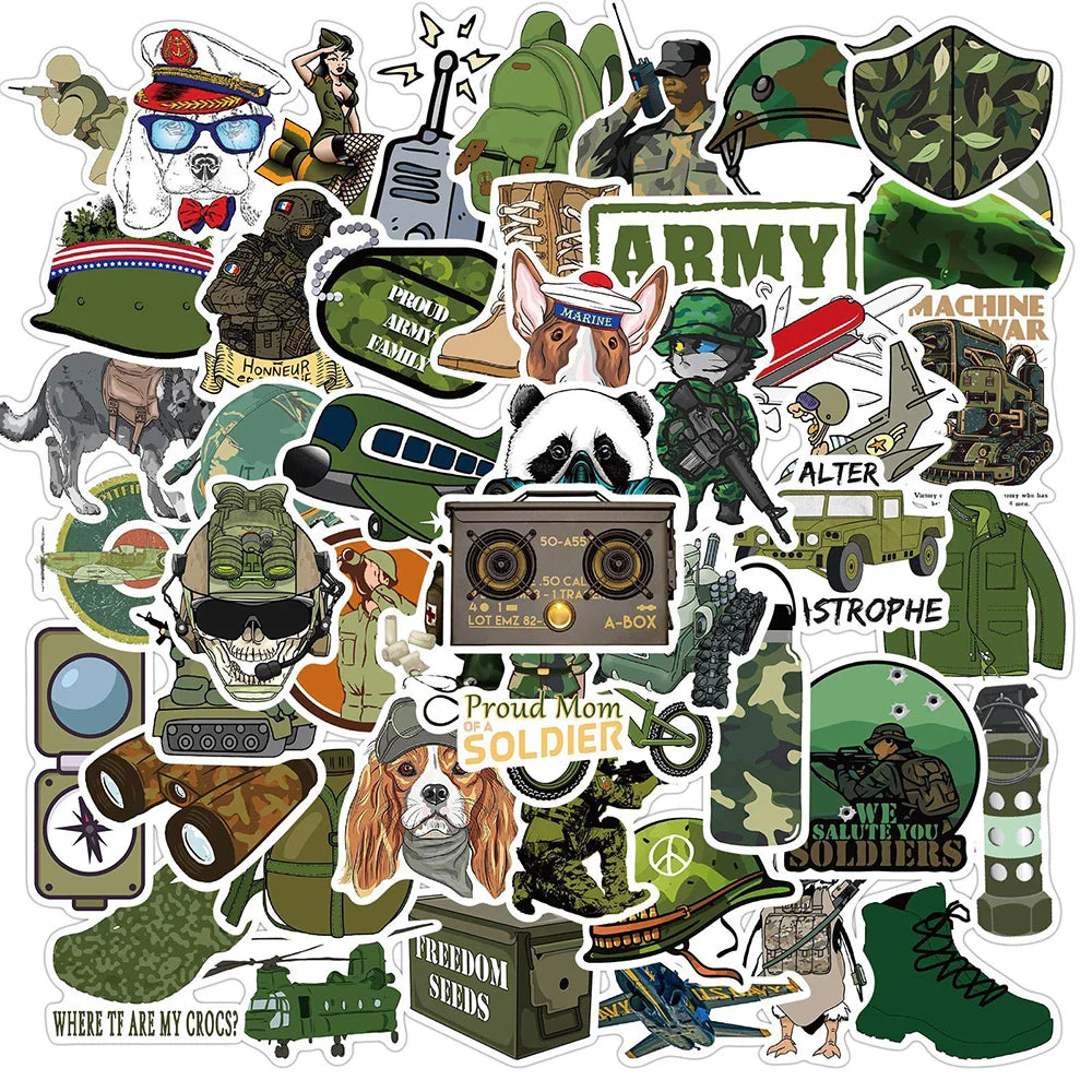 Military Stickers Pack: Waterproof Decals for Laptop, Skateboard, Motorcycle, Guitar, Bike, Kid Toys