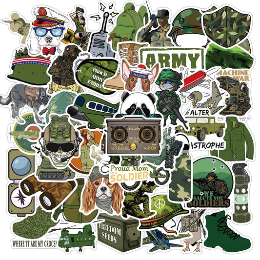 Military Stickers Pack: Waterproof Decals for Laptop, Skateboard, Motorcycle, Guitar, Bike, Kid Toys