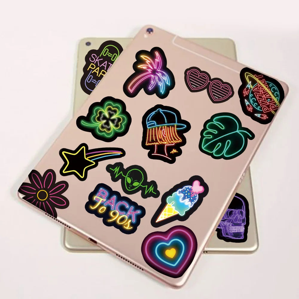 10/30/50/100PCS Cartoon Neon Light Graffiti Sticker Packs