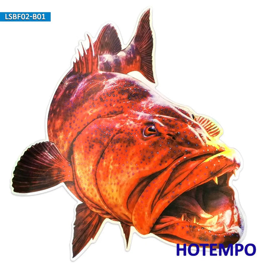 7.87inch 20cm Laser Big Size Fish Red Grouper Laptop Luggage Motorcycle Car Stickers for Fisherman Go Fishing Waterproof Sticker