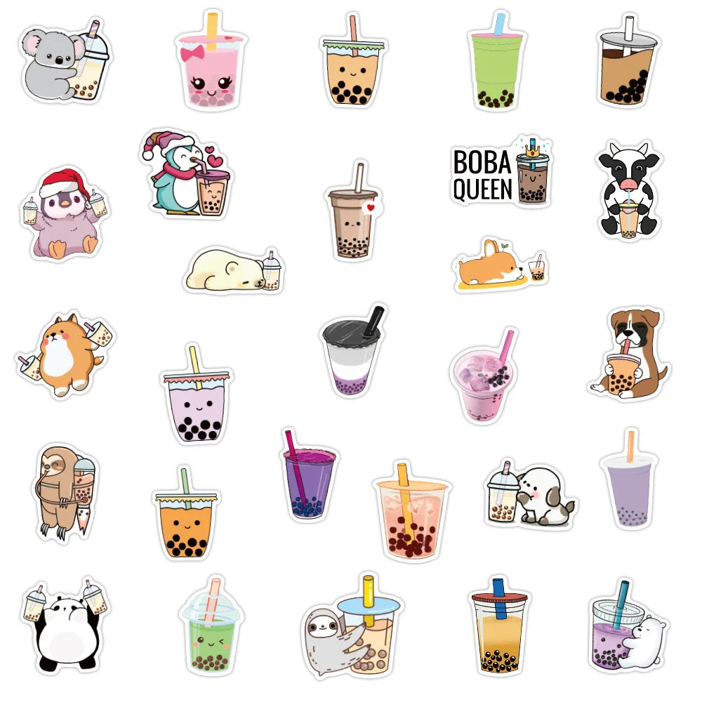 10/30/50/100pcs Bubble Tea Kawaii Stickers Aesthetic Decorative Water Bottle Scrapbooking Guitar Laptop Cute Cartoon Kids Decal