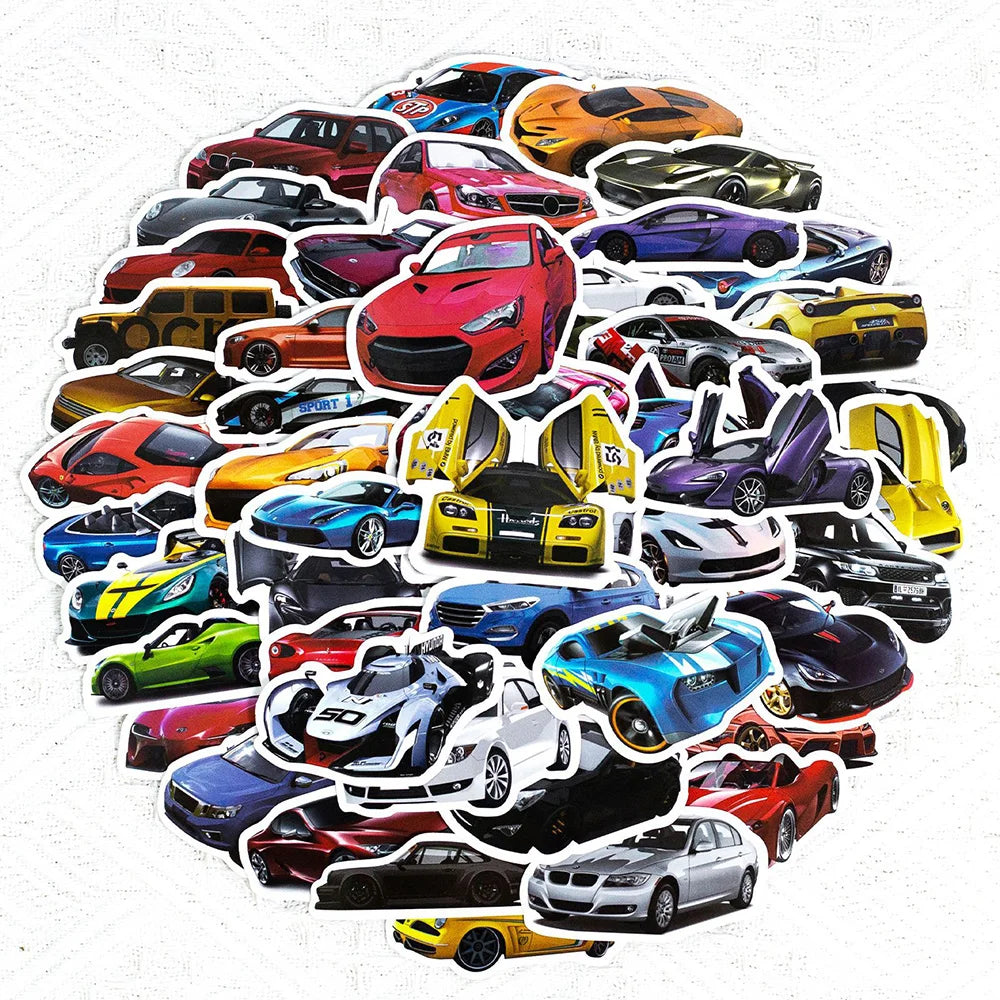 10/30/50/100PCS Retrofit Racing Sports Car Waterproof Stickers Cartoon Graffiti Decals Kids Toy Luggage Laptop Bike Car Sticker