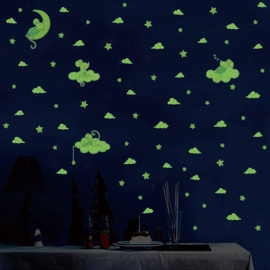 3Pcs Cartoon Mouse Cat Glow Wall Stickers Kids Room Decor