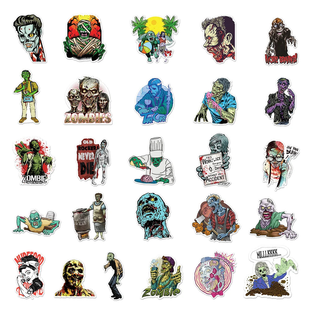 10/30/50PCS Horror Skull Zombie Stickers Skateboard DIY Guitar Laptop Motorcycle Car Cool Graffiti Terror Decal Sticker for Kids