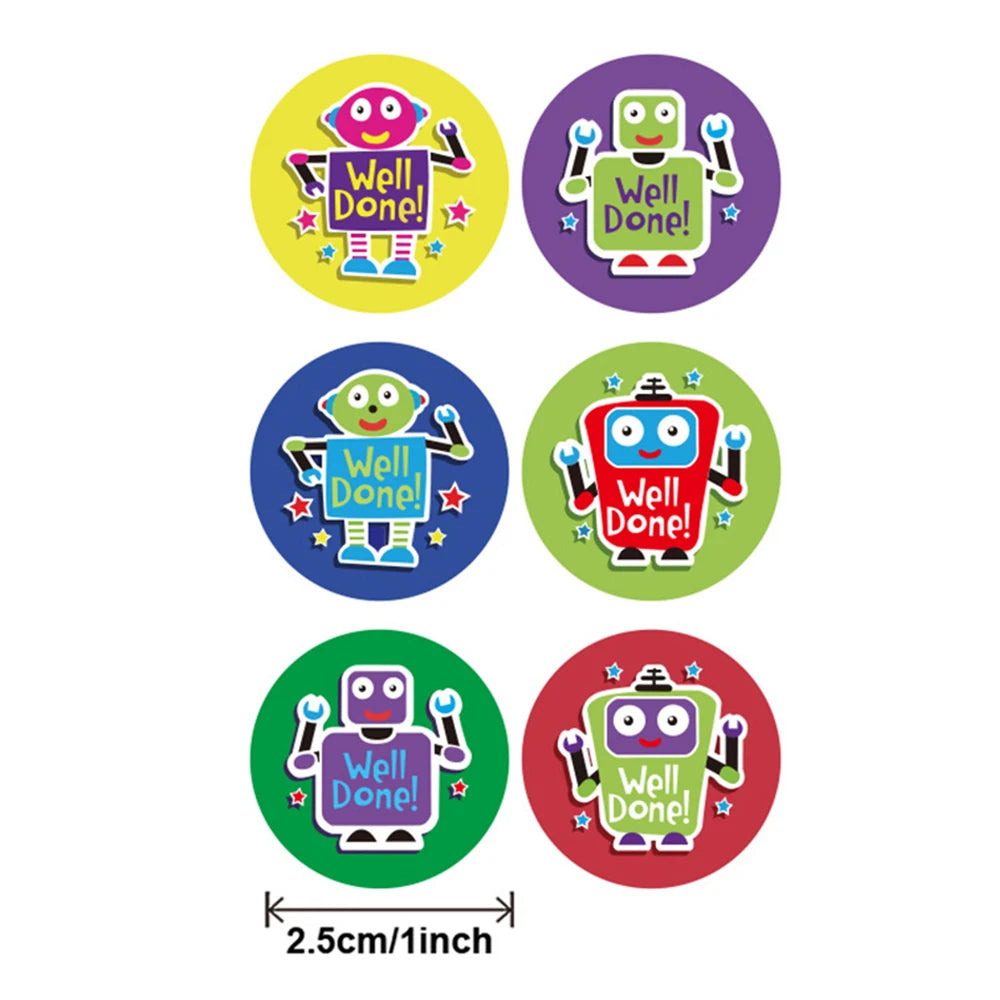 100-500PCS 1inch Round Cartoon Toys Robot stickers for kids Teacher Reward Encourage Sticker Office Stationery for children