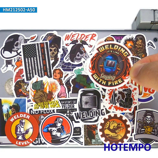 50pcs Welder Retro Worker Welding Pattern Funny Mix Phone Laptop Car Stickers Pack for Guitar Skateboard Bike Motorcycle Sticker