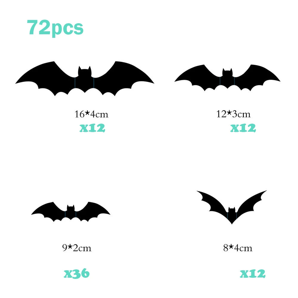 72/48/12Pcs 3D Wall Stickers Bat Stickers Halloween Decoration Vinyl Sticker Bat Sticker for Home Halloween Party Decorations