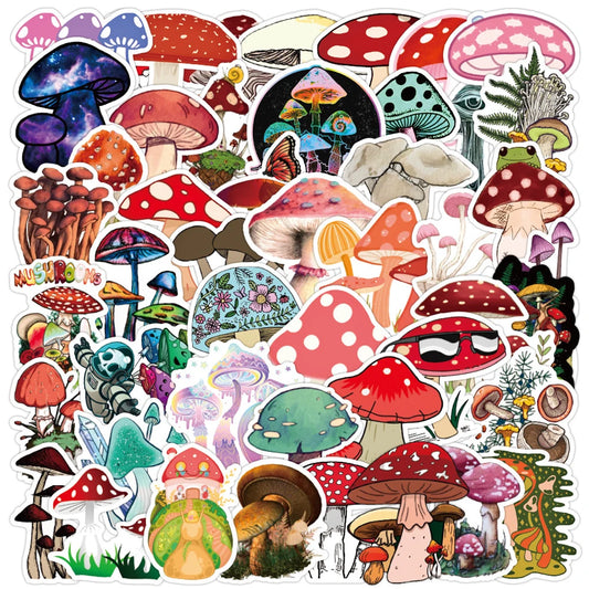 Cute Mushroom Plant Stickers Waterproof Decals for Laptop, Guitar, Luggage, Skateboard, Car - 10/30/50PCS