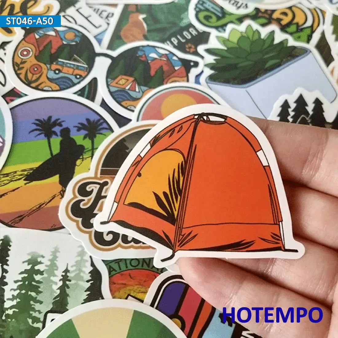 50pcs Travel Hiking Outdoor Surfing Wild Adventure Outside Camping Decal Stickers Pack for Phone Laptop Luggage Bike Car Sticker