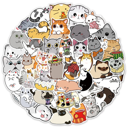 Cute Cat Stickers Pack for Scrapbook, Laptop, Phone, Guitar, Bike, Car, Fridge